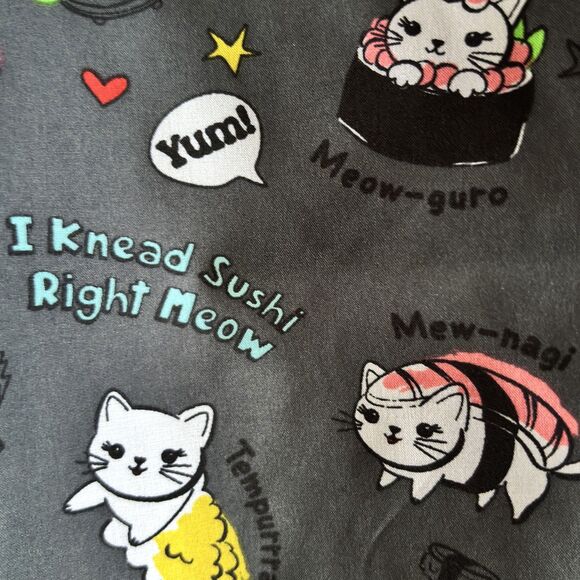 Dickie's Medical Whimsical Cat Sushi Woman's Size L Charcoal Nurse Scrub Top - Picture 7 of 9